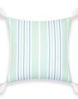 Coastal Indoor Outdoor Pillow Cover, Stripe Tassel, Muted Aqua Cornflower Blue, 18"x18"