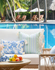 Coastal Indoor Outdoor Pillow Cover, Stripe Tassel, Muted Aqua Cornflower Blue, 18"x18"