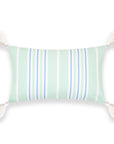Coastal Indoor Outdoor Lumbar Pillow Cover, Stripe Tassel, Muted Aqua Cornflower Blue, 12"x20"