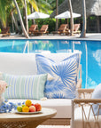 Coastal Indoor Outdoor Lumbar Pillow Cover, Stripe Tassel, Muted Aqua Cornflower Blue, 12"x20"