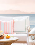 Coastal Indoor Outdoor Pillow Cover, Stripe Tassel, Muted Aqua Blush Pink, 18"x18"