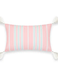 Coastal Indoor Outdoor Lumbar Pillow Cover, Stripe Tassel, Muted Aqua Blush Pink, 12"x20"