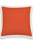Fall Coastal Indoor Outdoor Pillow Cover, Solid Rust Orange Fringe, 20"x20"