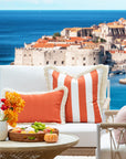 Fall Coastal Indoor Outdoor Lumbar Pillow Cover, Solid Rust Orange Fringe, 12"x20"