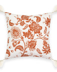 Fall Coastal Indoor Outdoor Pillow Cover, Floral Tassel, Rust Orange, 18"x18"