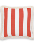 Fall Coastal Indoor Outdoor Pillow Cover, Stripe Fringe, Rust Orange, 20"x20"