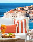Fall Coastal Indoor Outdoor Pillow Cover, Stripe Fringe, Rust Orange, 20"x20"