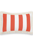 Fall Coastal Indoor Outdoor Lumbar Pillow Cover, Stripe Fringe, Rust Orange, 12"x20"
