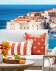 Fall Coastal Indoor Outdoor Lumbar Pillow Cover, Stripe Fringe, Rust Orange, 12"x20"