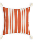 Fall Coastal Indoor Outdoor Pillow Cover, Stripe Tassel, Rust Orange, 18"x18"
