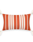 Fall Coastal Indoor Outdoor Lumbar Pillow Cover, Stripe Tassel, Rust Orange, 12"x20"