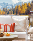 Fall Coastal Indoor Outdoor Lumbar Pillow Cover, Stripe Tassel, Rust Orange, 12"x20"