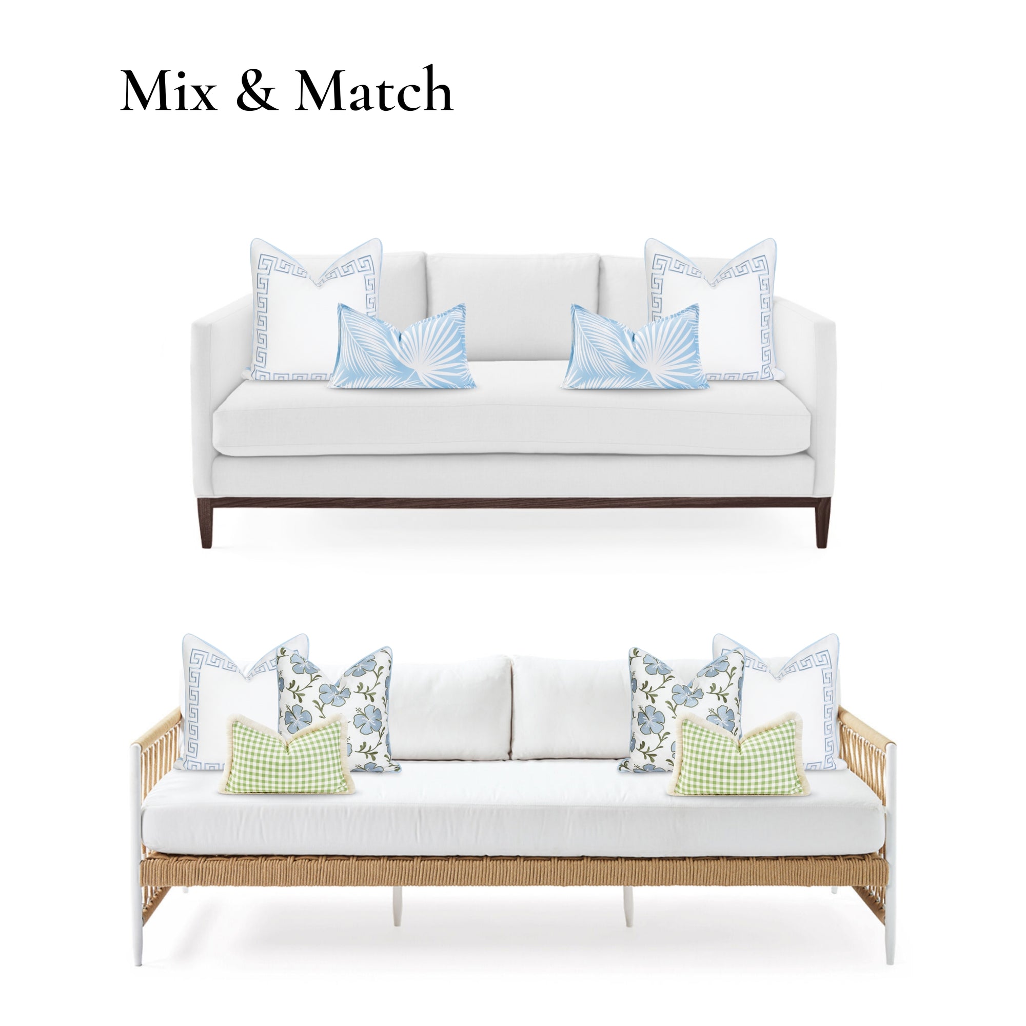 Coastal Indoor Outdoor Throw Pillow Cover, Embroidered Greek Key with Piping, Baby Blue, 20"x20"