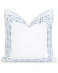 Coastal Indoor Outdoor Throw Pillow Cover, Embroidered Greek Key with Piping, Baby Blue, 20"x20"