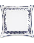 Coastal Indoor Outdoor Throw Pillow Cover, Embroidered Greek Key with Piping, Navy Blue, 20"x20"