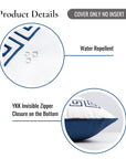 Coastal Indoor Outdoor Throw Pillow Cover, Embroidered Greek Key with Piping, Navy Blue, 20"x20"