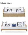 Coastal Indoor Outdoor Throw Pillow Cover, Embroidered Greek Key with Piping, Navy Blue, 20"x20"