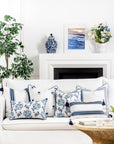 Coastal Indoor Outdoor Throw Pillow Cover, Embroidered Greek Key with Piping, Navy Blue, 20"x20"