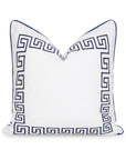 Coastal Indoor Outdoor Throw Pillow Cover, Embroidered Greek Key with Piping, Navy Blue, 20"x20"