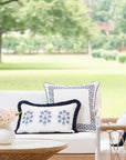 Coastal Indoor Outdoor Throw Pillow Cover, Embroidered Greek Key with Piping, Navy Blue, 20"x20"