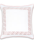 Coastal Indoor Outdoor Throw Pillow Cover, Embroidered Greek Key with Piping, Blush Pink, 20"x20"