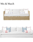 Coastal Indoor Outdoor Throw Pillow Cover, Embroidered Greek Key with Piping, Blush Pink, 20"x20"