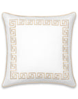Coastal Indoor Outdoor Throw Pillow Cover, Embroidered Greek Key with Piping, Neutral Tan, 20"x20"