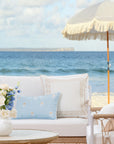 Coastal Indoor Outdoor Throw Pillow Cover, Embroidered Greek Key with Piping, Neutral Tan, 20"x20"