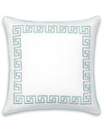 Coastal Indoor Outdoor Throw Pillow Cover, Embroidered Greek Key with Piping, Aqua, 20"x20"