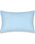 Coastal Indoor Outdoor Lumbar Pillow Cover, Embroidered Greek Key with Piping, Baby Blue, 12"x20"