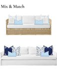 Coastal Indoor Outdoor Lumbar Pillow Cover, Embroidered Greek Key with Piping, Baby Blue, 12"x20"