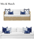 Coastal Indoor Outdoor Lumbar Pillow Cover, Embroidered Greek Key with Piping, Navy Blue, 12"x20"