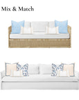 Coastal Indoor Outdoor Lumbar Pillow Cover, Embroidered Greek Key with Piping, Neutral Tan, 12"x20"