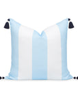 Coastal Indoor Outdoor Throw Pillow Cover, Wide Stripes with Tassels, Baby Blue, 20"x20"