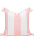 Coastal Indoor Outdoor Throw Pillow Cover, Wide Stripes with Tassels, Blush Pink, 20"x20"
