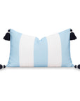 Coastal Indoor Outdoor Lumbar Pillow Cover, Wide Stripes with Tassels, Baby Blue, 12"x20"