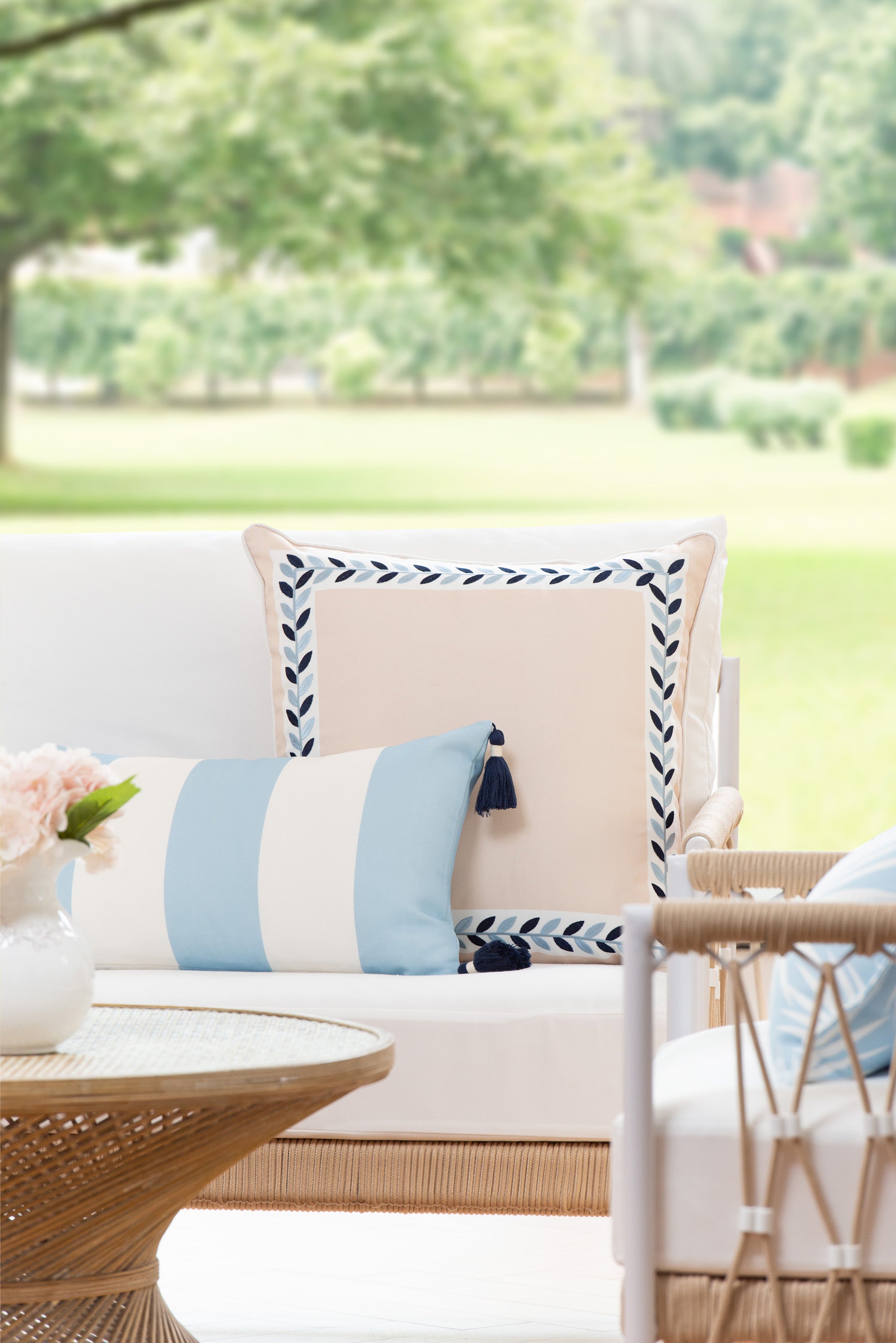 Coastal Indoor Outdoor Lumbar Pillow Cover, Wide Stripes with