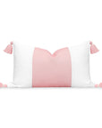 Coastal Indoor Outdoor Lumbar Pillow Cover, Color Block with Tassels, Blush Pink, 12"x20"