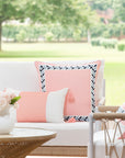 Coastal Indoor Outdoor Lumbar Pillow Cover, Color Block with Tassels, Blush Pink, 12"x20"