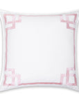 Coastal Indoor Outdoor Throw Pillow Cover, Embroidered Frame Greek Key, Blush Pink, 20"x20"