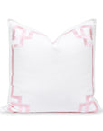 Coastal Indoor Outdoor Throw Pillow Cover, Embroidered Frame Greek Key, Blush Pink, 20"x20"