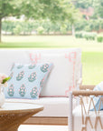 Coastal Indoor Outdoor Throw Pillow Cover, Embroidered Frame Greek Key, Blush Pink, 20"x20"