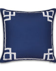Coastal Indoor Outdoor Throw Pillow Cover, Embroidered Frame Greek Key, Navy Blue, 20"x20"