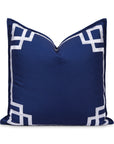 Coastal Indoor Outdoor Throw Pillow Cover, Embroidered Frame Greek Key, Navy Blue, 20"x20"
