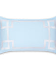 Coastal Indoor Outdoor Lumbar Pillow Cover, Embroidered Frame Greek Key, Baby Blue, 12"x20"
