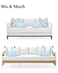 Coastal Indoor Outdoor Lumbar Pillow Cover, Embroidered Frame Greek Key, Baby Blue, 12"x20"