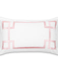 Coastal Indoor Outdoor Lumbar Pillow Cover, Embroidered Frame Greek Key, Blush Pink, 12"x20"