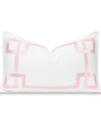 Coastal Indoor Outdoor Lumbar Pillow Cover, Embroidered Frame Greek Key, Blush Pink, 12"x20"