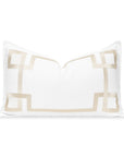 Coastal Indoor Outdoor Lumbar Pillow Cover, Embroidered Frame Greek Key, Neutral Tan, 12"x20"