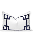 Coastal Indoor Outdoor Lumbar Pillow Cover Only, Frame Greek Key, Navy Blue, 12"x20"